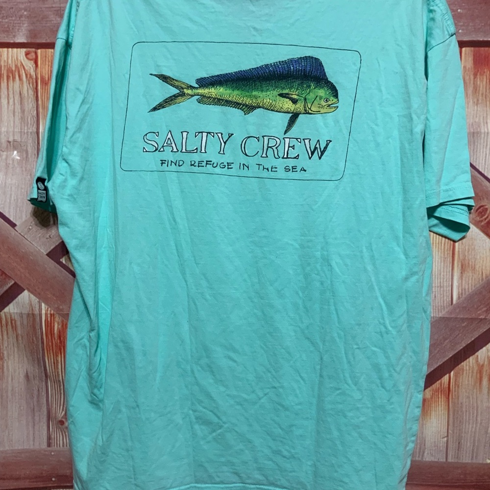 Salty crew find refuge in the sea green logo fun T-shirt